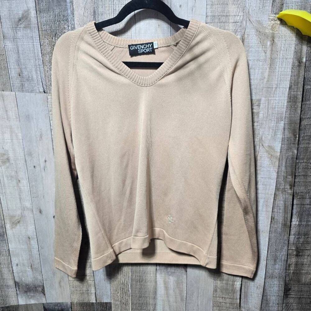 Givenchy Sport Tan Vintage V Neck Sweater 38 Luxury Designer Minimalist